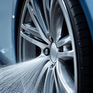 Close up of high-pressure wheel cleaning