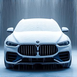 Foam wash application on a luxury sedan